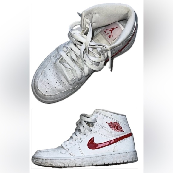Women’s Nike Jordan 1 Mid White University Red Size 7 - GREAT CONDITION - Picture 1 of 7